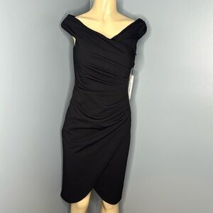 Calvin Klein black side Rucked  gown off shoulder dress size 4